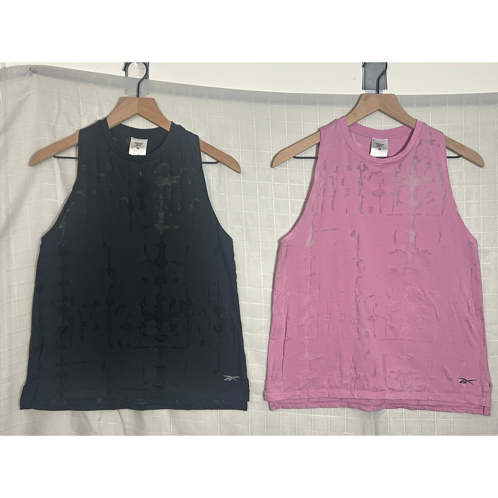 Reebok Tie Dye Racerback Tank Top Set Womens M Black Pink Gym Athleisure